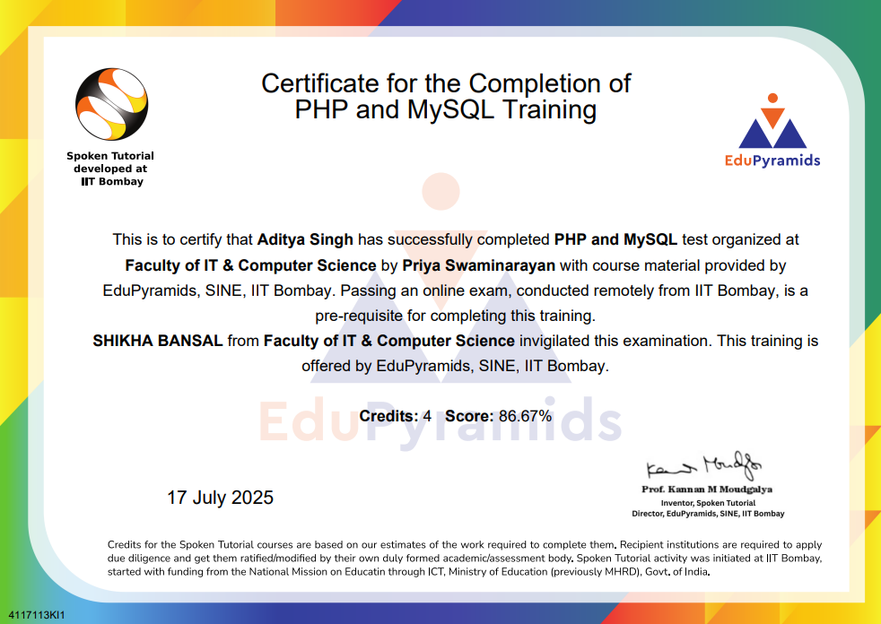 PHP & MySQL Certification - IIT Bombay